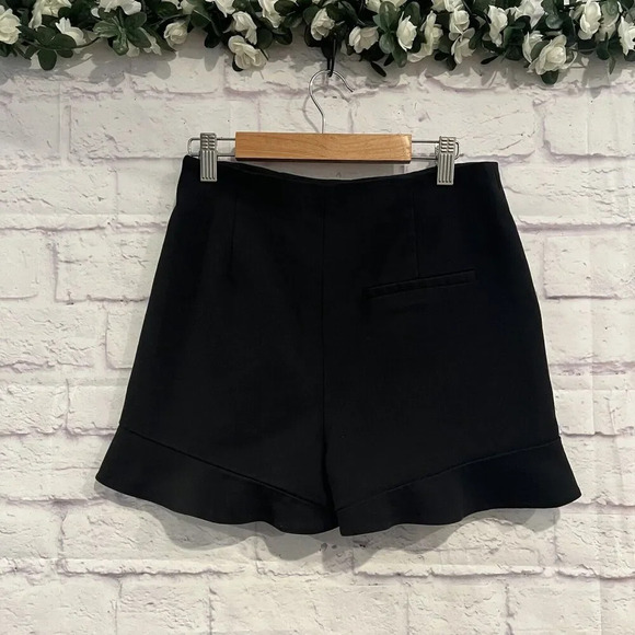 ZARA Black Ruffle High Waist Dress Shorts Side Pockets Casual Summer Size XS - Picture 2 of 9